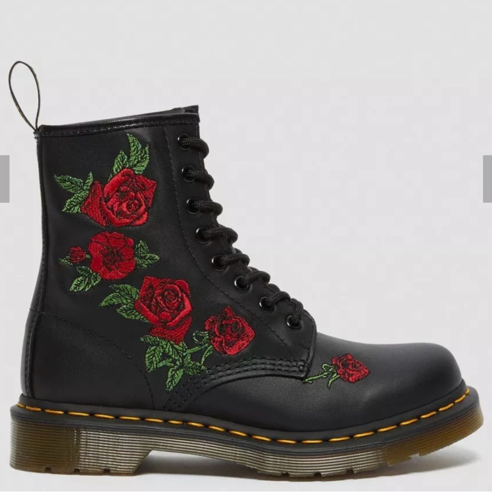 Dr. Martens Black Boots with Rose Embroidery